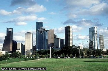 Houston, Texas
Houston is the largest city in Texas and one of the largest in the United States. The city has grown into an important financial and petrochemical-manufacturing center. The central business district, seen here, serves as a hub for the national petroleum industry.