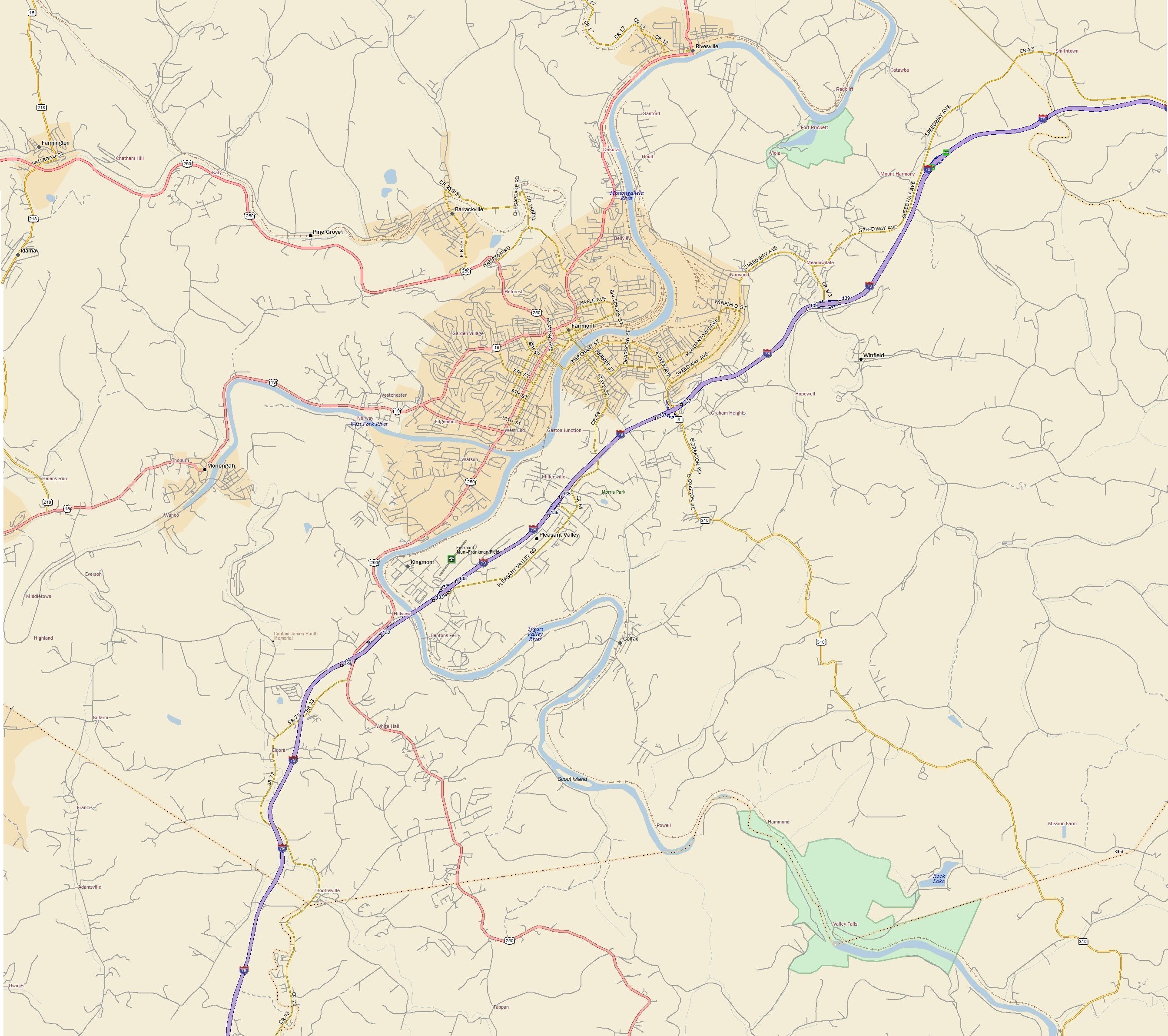 Large Map of Fairmont West Virginia
